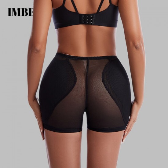 Woman in form-fitting dress, wearing butt lifter panties with enhancing pads for a lifted and rounded backside Women Padded Panties Slimming Underwear Body Shapewear-Black |image
