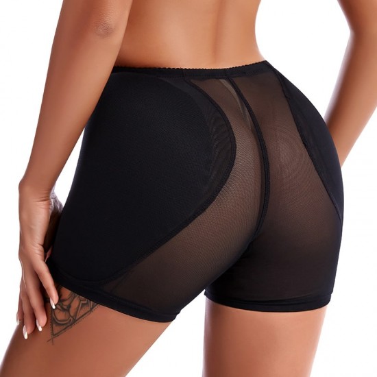 Woman in form-fitting dress, wearing butt lifter panties with enhancing pads for a lifted and rounded backside Women Padded Panties Slimming Underwear Body Shapewear-Black |image