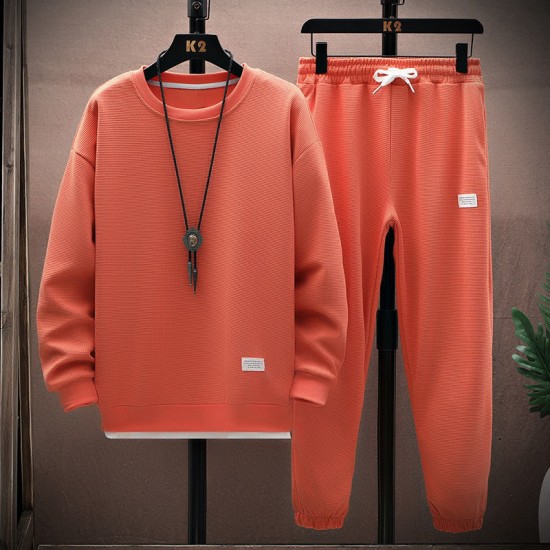 Men's Waffle Tracksuit For Spring & Autumn (2Pcs) - Orange |image