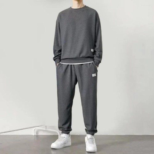Men's Waffle Tracksuit For Spring & Autumn (2Pcs) -Dark Grey |image
