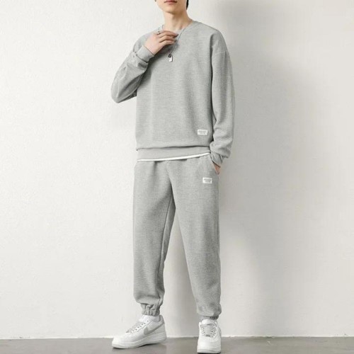 Men's Waffle Tracksuit For Spring & Autumn (2Pcs) - Grey |image