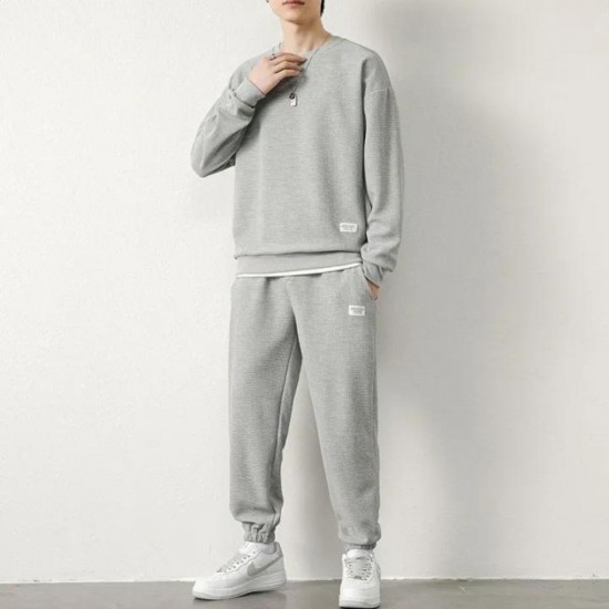 Men's Waffle Tracksuit For Spring & Autumn (2Pcs) - Grey |image