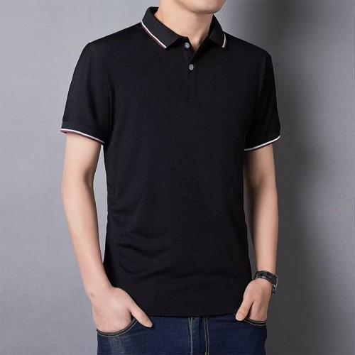 Men's Casual Button Up Short Sleeve Lightweight Polo Shirt - Black |image