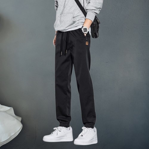 Men's Casual Pants Elastic Waist Straight Legging Trouser - Black |image