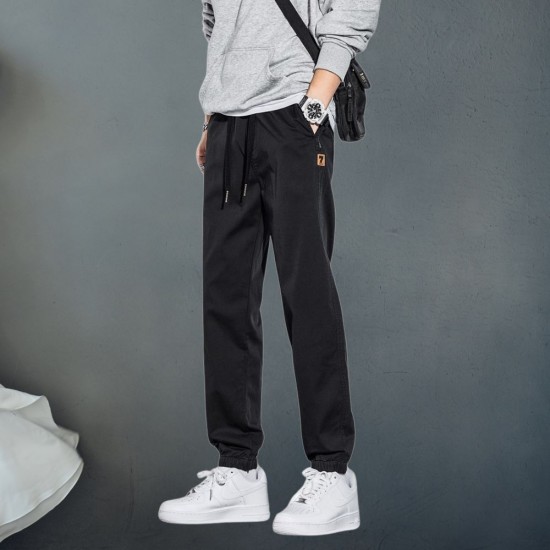 Men's Casual Pants Elastic Waist Straight Legging Trouser - Black |image