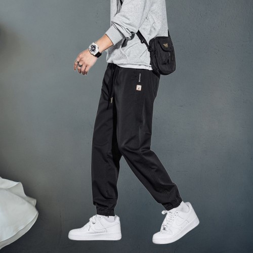 Men's Casual Pants Elastic Waist Straight Legging Trouser - Black |image