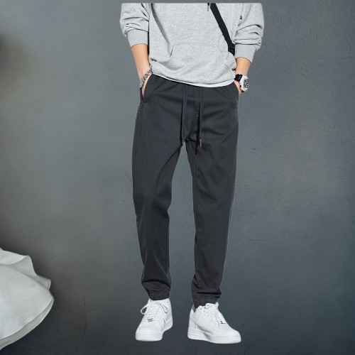 Men's Casual Pants Elastic Waist Straight Legging Trouser - Dark Grey |image