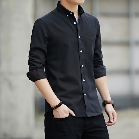 Men's Long Sleeved Casual Thin Oxford Shirt - Black |image