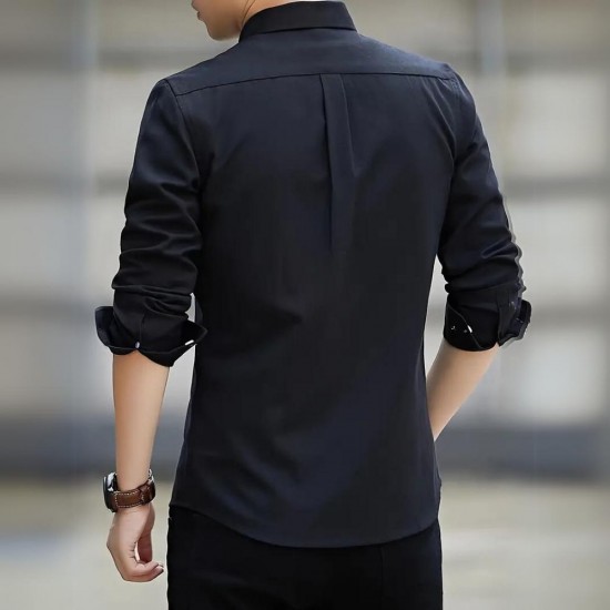 Men's Long Sleeved Casual Thin Oxford Shirt - Black |image