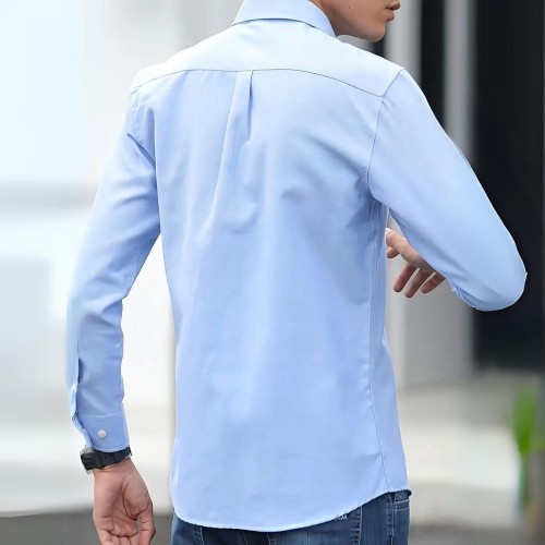 Men's Long Sleeved Casual Thin Oxford Shirt - Light Blue |image