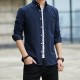 Men's Long Sleeved Casual Thin Oxford Shirt - Navy Blue |image