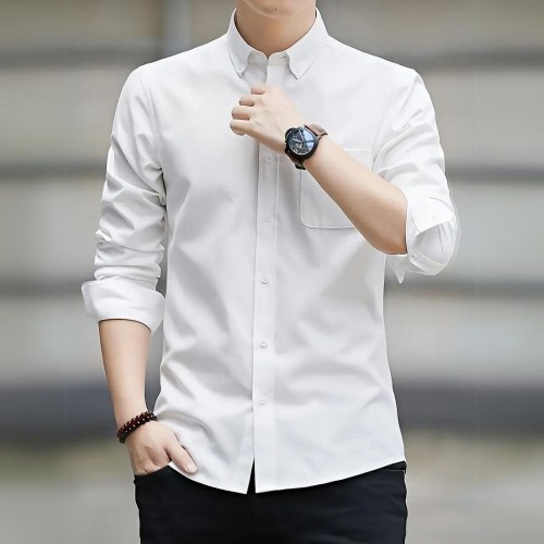 Men's Long Sleeved Casual Thin Oxford Shirt - White |image