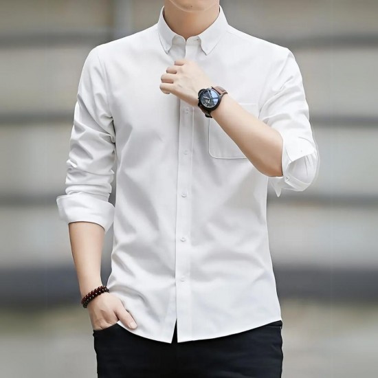 Men's Long Sleeved Casual Thin Oxford Shirt - White |image