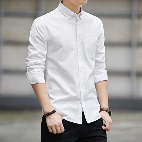 Men's Long Sleeved Casual Thin Oxford Shirt - White |image
