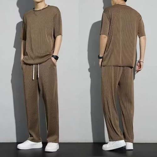 Men's Tracksuits Casual Set Sports Round - Brown |image