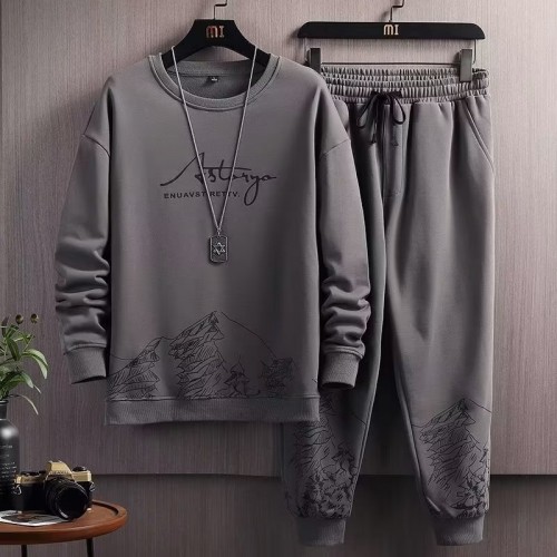 Men's Dark Grey Color Tracksuits Casual 2 Piece Set |image