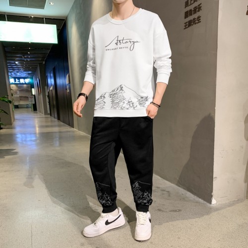 Men's White Color Tracksuits Casual 2 Piece Set |image