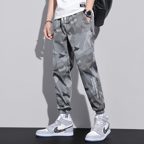 Men's Camo Sweatpants With Multi Pockets-Grey |image