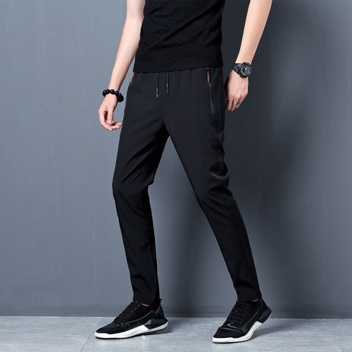 Men's Casual Black Color Slightly Stretch Sports Pants |image