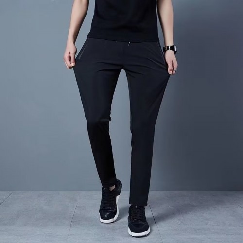 Men's Casual Black Color Slightly Stretch Sports Pants |image
