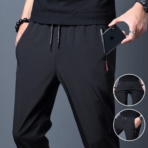 Men's Casual Black Color Slightly Stretch Sports Pants |image