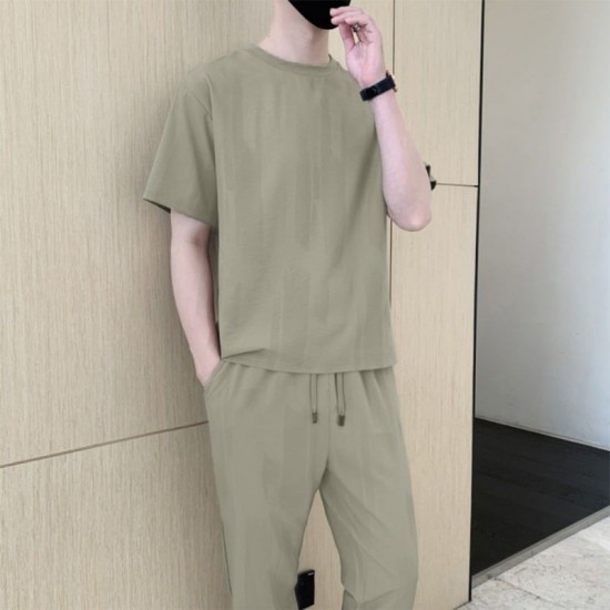  Men's Short Sleeve Ice Silk Leisure Tracksuits - Green |image