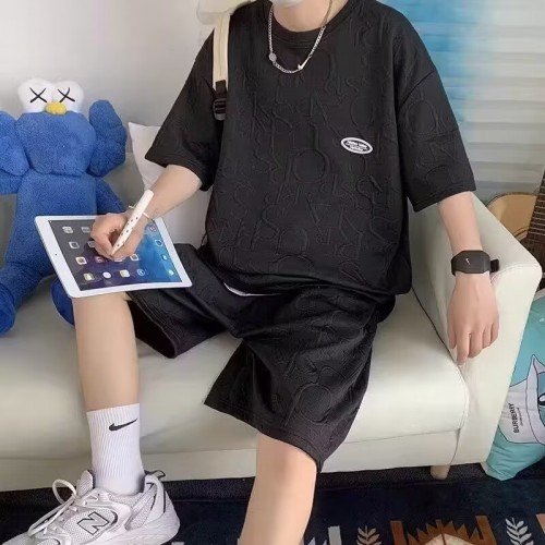 Men's Linen T-Shirt & Shorts Set Casual & Sporty - Black |image