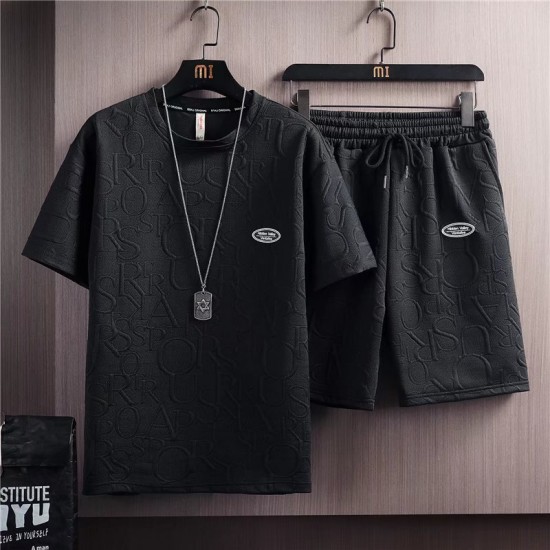 Men's Linen T-Shirt & Shorts Set Casual & Sporty - Black |image