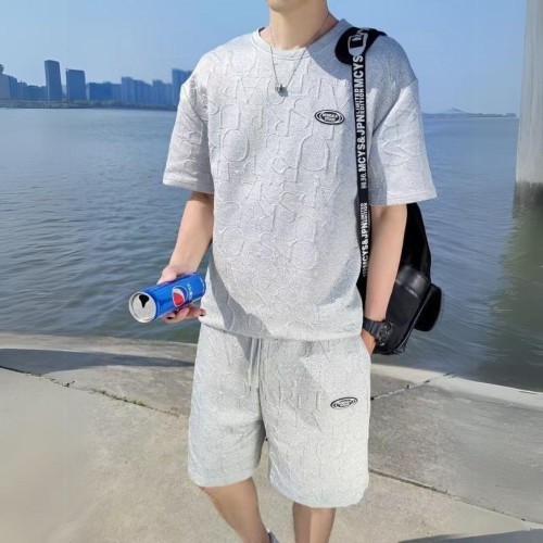 Men's Linen T-Shirt & Shorts Set Casual & Sporty - Grey |image
