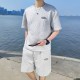 Men's Linen T-Shirt & Shorts Set Casual & Sporty - Grey |image