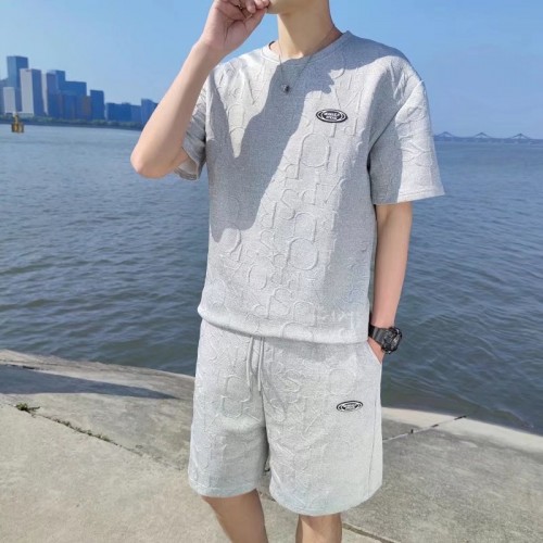 Men's Linen T-Shirt & Shorts Set Casual & Sporty - Grey |image