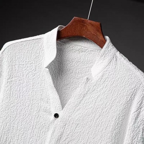 Men Short Sleeve Linen Shirt And Pants Sets - White |image