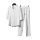 Men Short Sleeve Linen Shirt And Pants Sets - White |image