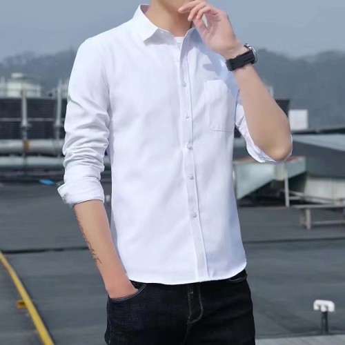 Korean Style Slim Fit Long Sleeve Shirt - White |image