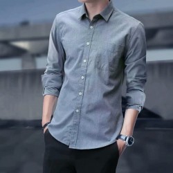 Korean Style Slim Fit Long Sleeve Shirt - Grey 