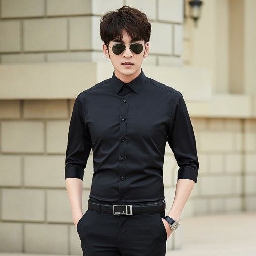 Men Classic Fit Long Sleeve Wrinkle Free Button Shirt - Black |image