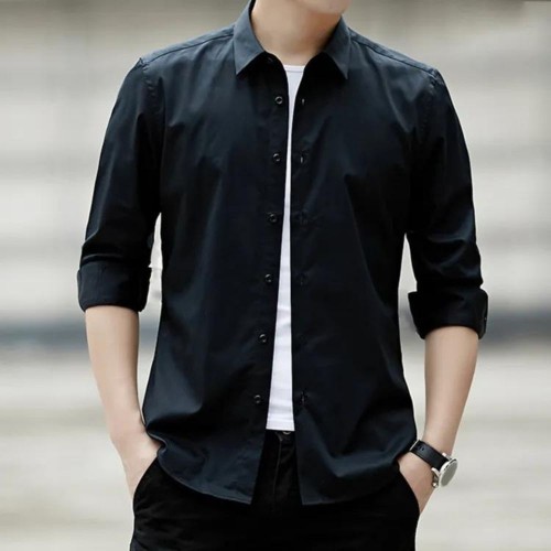 Men Classic Fit Long Sleeve Wrinkle Free Button Shirt - Black |image