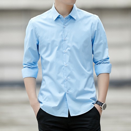 Men Classic Fit Long Sleeve Wrinkle Free Button Shirt - Light Blue |image