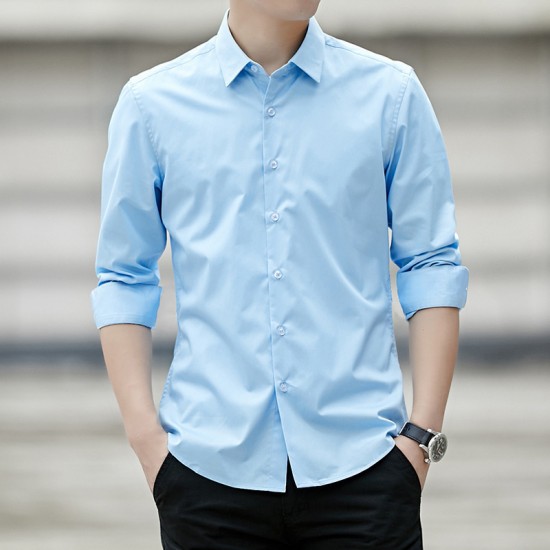 Men Classic Fit Long Sleeve Wrinkle Free Button Shirt - Light Blue |image