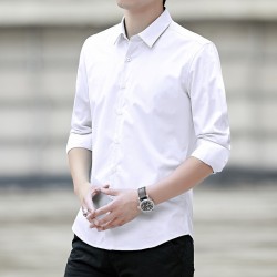 Men Classic Fit Long Sleeve Wrinkle Free Button Shirt - White