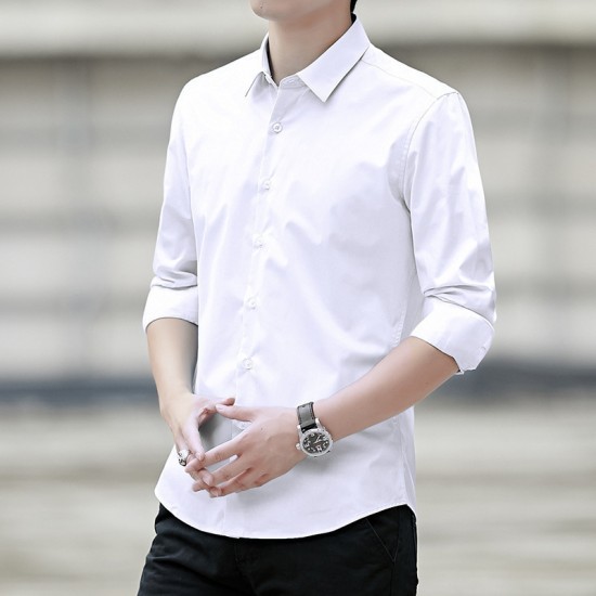 Men Classic Fit Long Sleeve Wrinkle Free Button Shirt - White |image