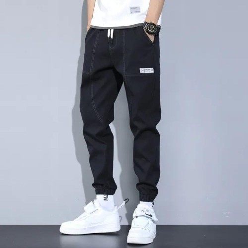 High-Quality Loose Thick Cargo Jogger Pants - Black |image