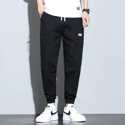 High-Quality Loose Thick Cargo Jogger Pants - Black |image