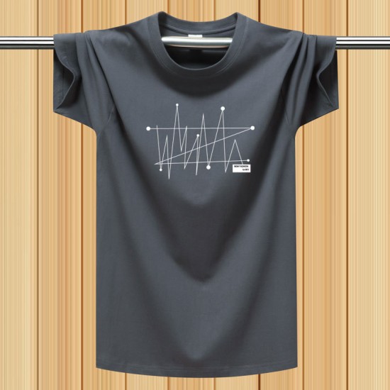 Dark Grey t-shirt with a Dark Grey wave design on a hanger New Korean Style Men's Short-Sleeved Cotton T-Shirt - Dark Grey |image