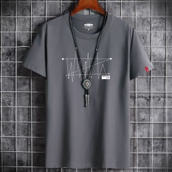 New Korean Style Men's Short-Sleeved Cotton T-Shirt  - Dark Grey