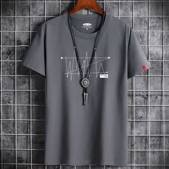 Dark Grey t-shirt with a Dark Grey wave design on a hanger New Korean Style Men's Short-Sleeved Cotton T-Shirt - Dark Grey |image