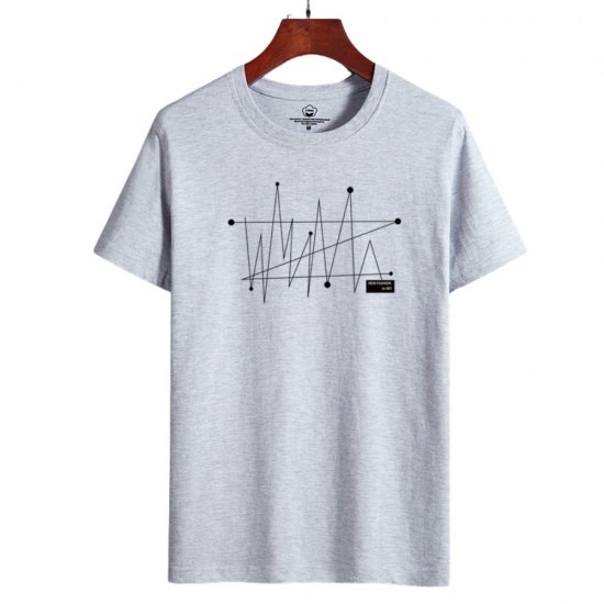 Grey t-shirt with a Grey wave design on a hanger New Korean Style Men's Short-Sleeved Cotton T-Shirt - Grey |image