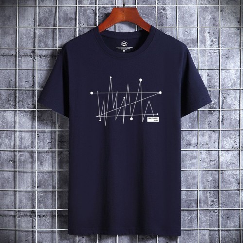 New Korean Style Men's Short-Sleeved Cotton T-Shirt - Navy Blue |image