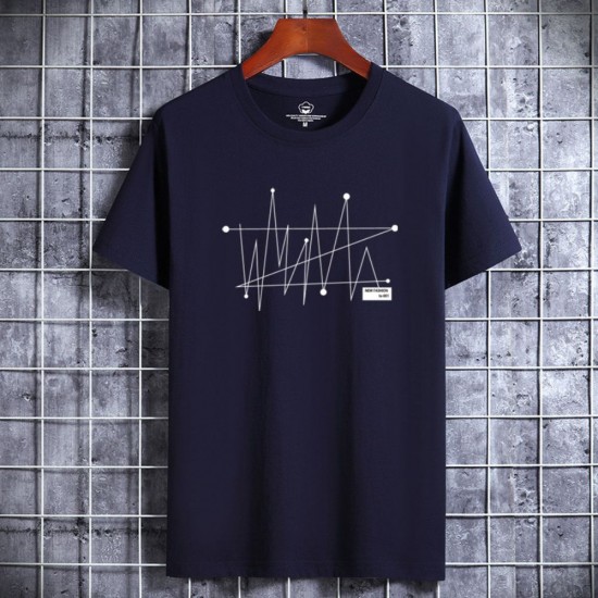 Navy Blue t-shirt with a Navy Blue wave design on a hanger New Korean Style Men's Short-Sleeved Cotton T-Shirt - Navy Blue |image