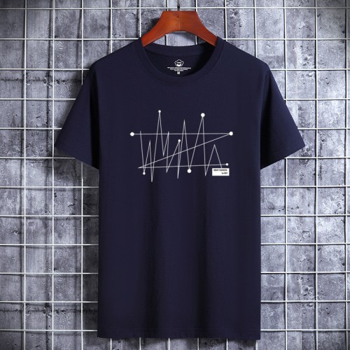 New Korean Style Men's Short-Sleeved Cotton T-Shirt - Navy Blue |image